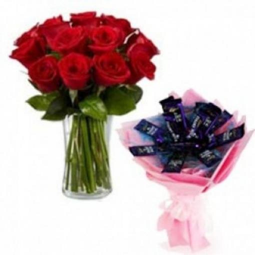 Roses with Dairy Milk Chocolate Bouquet